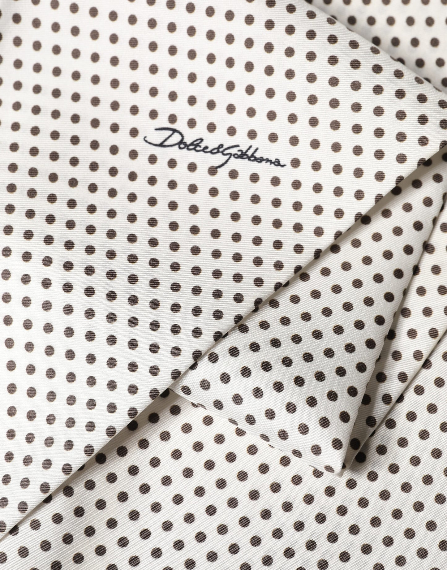 Dolce & Gabbana White Brown Polka Dot Silk Bandeau Neck Wrap 151cm x 13cm Scarf