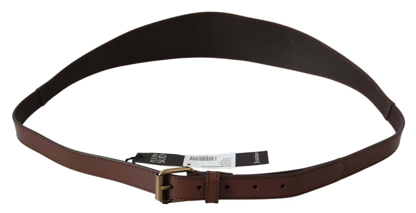 PLEIN SUD Elegant Rustic Gold-Tone Leather Belt - KALAJ
