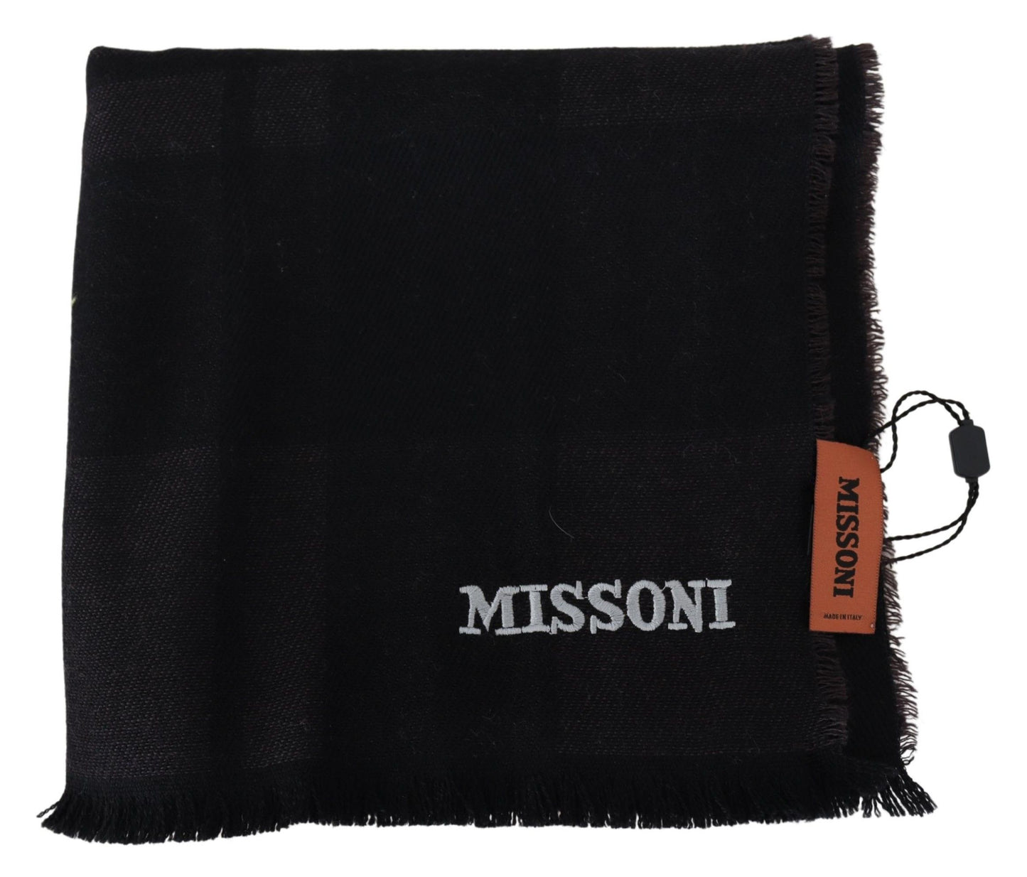 Missoni Elegant Black Wool Scarf with Logo Embroidery - KALAJ