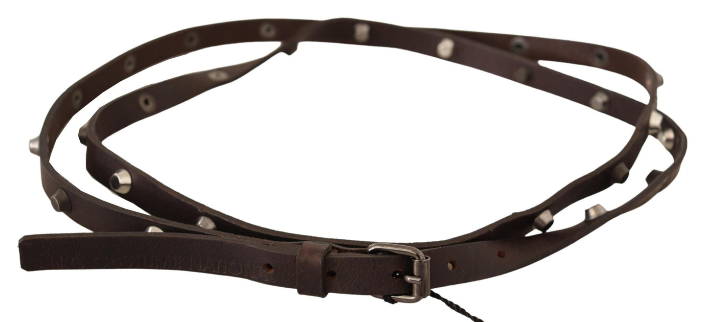 Costume National Chic Brown Leather Fashion Belt with Silver Buckle - KALAJ