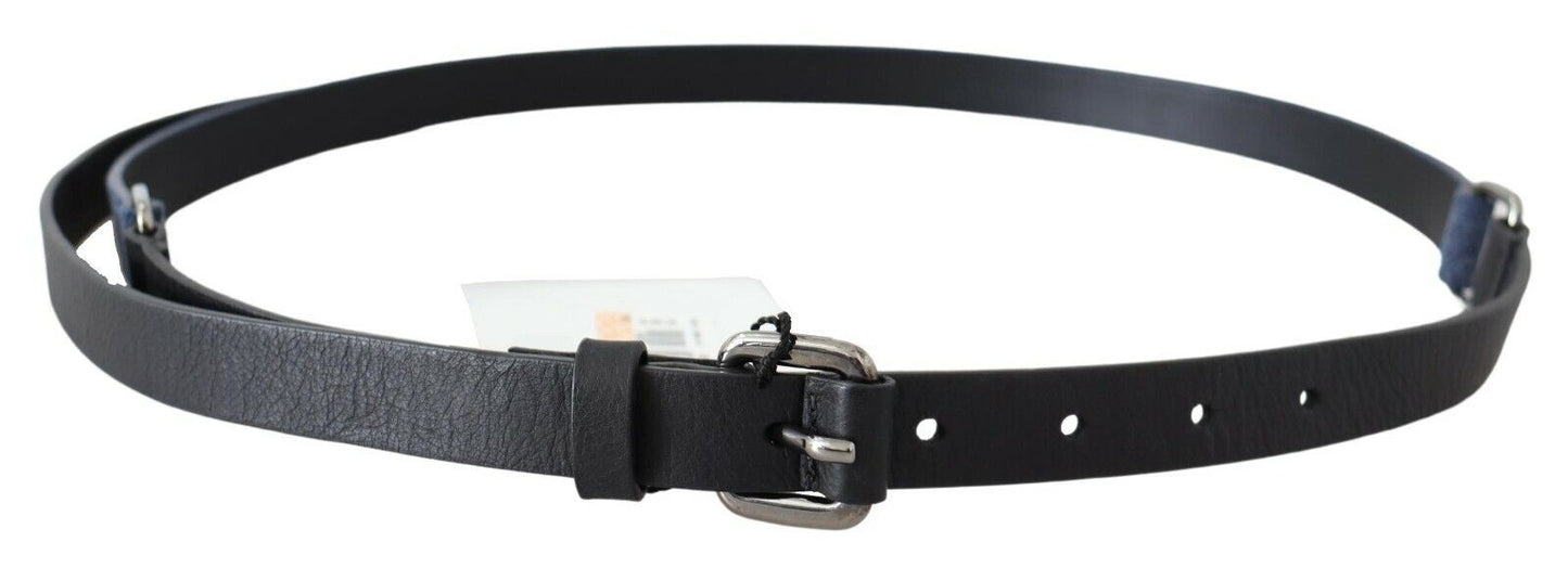 Costume National Elegant Black Leather Adjustable Belt - KALAJ