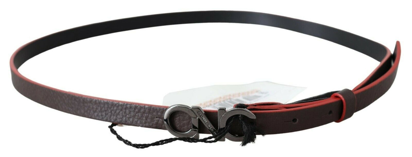 Costume National Maroon & Black Italian Leather Fashion Belt - KALAJ