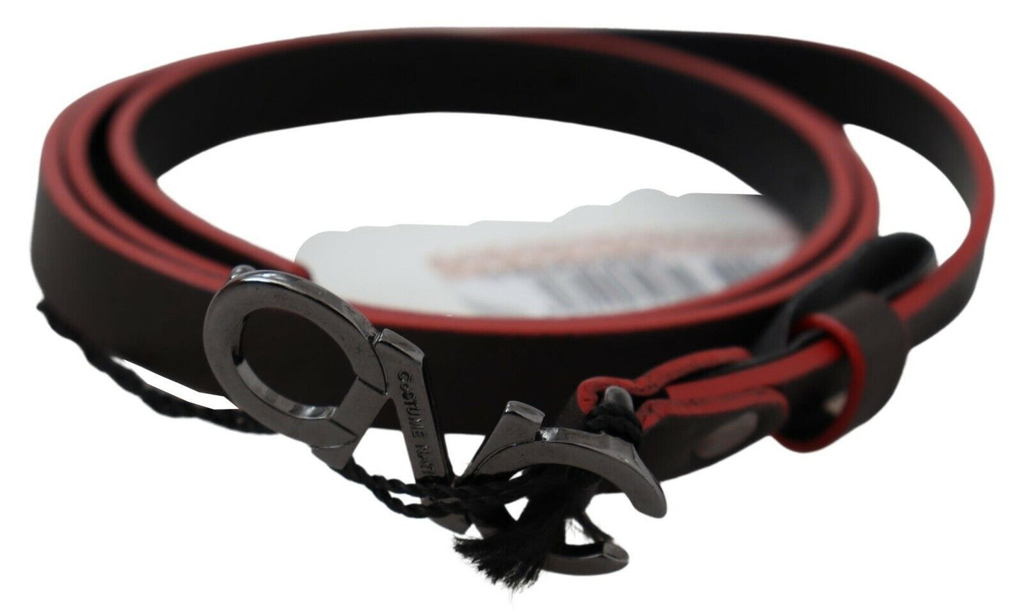 Costume National Maroon & Black Italian Leather Fashion Belt - KALAJ