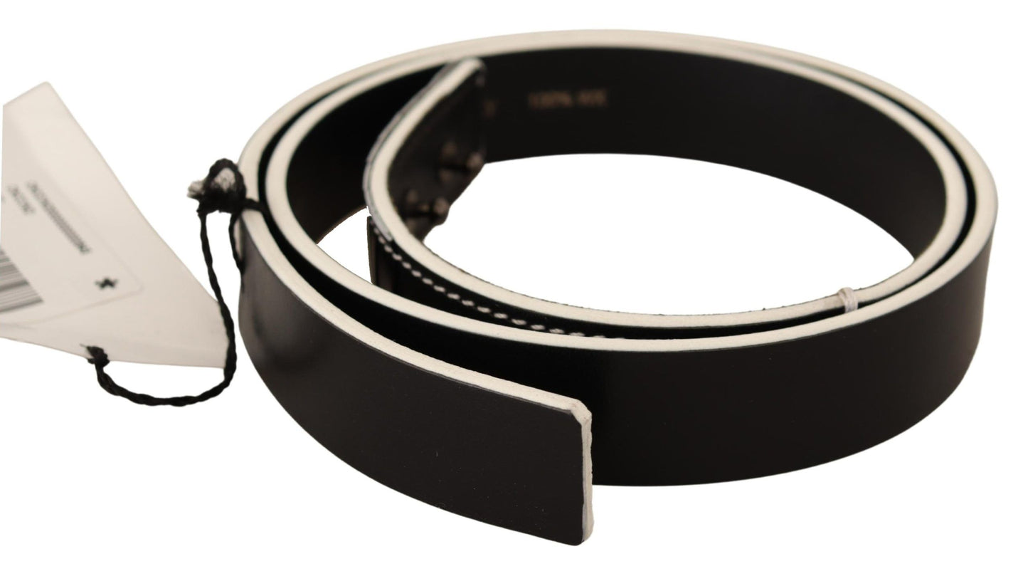 Costume National Chic Black Leather Fashion Belt with White Accents - KALAJ