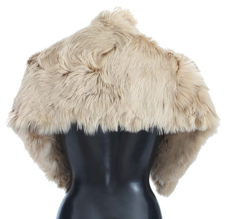 Dolce & Gabbana Elegant Alpaca Fur Shoulder Wrap in Beige - KALAJ