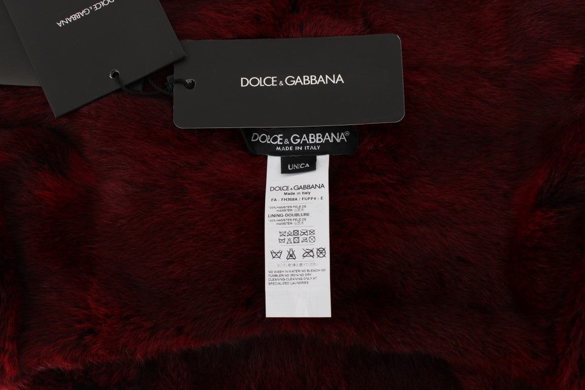 Dolce & Gabbana Luxurious Bordeaux Fur Hooded Scarf Wrap - KALAJ