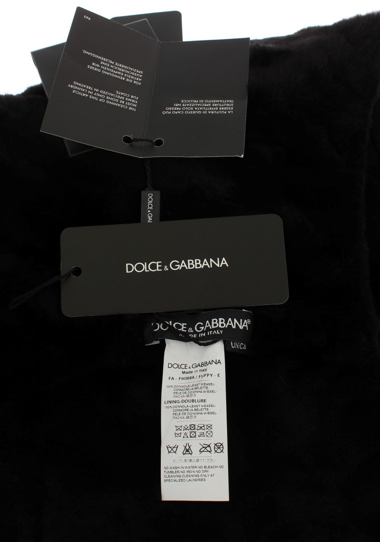 Dolce & Gabbana Chic Black Weasel Fur Hooded Scarf Wrap - KALAJ