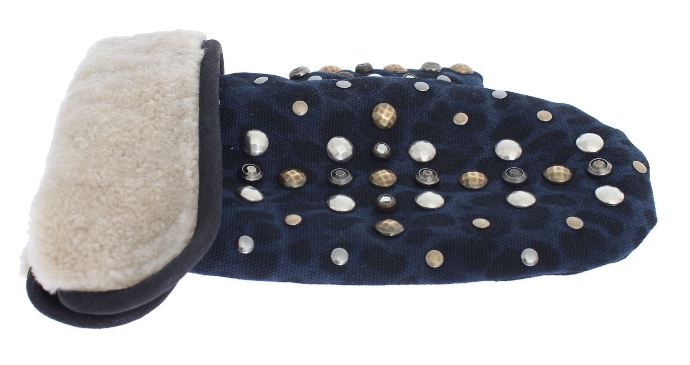 Dolce & Gabbana Chic Gray Wool & Shearling Gloves with Studded Details - KALAJ