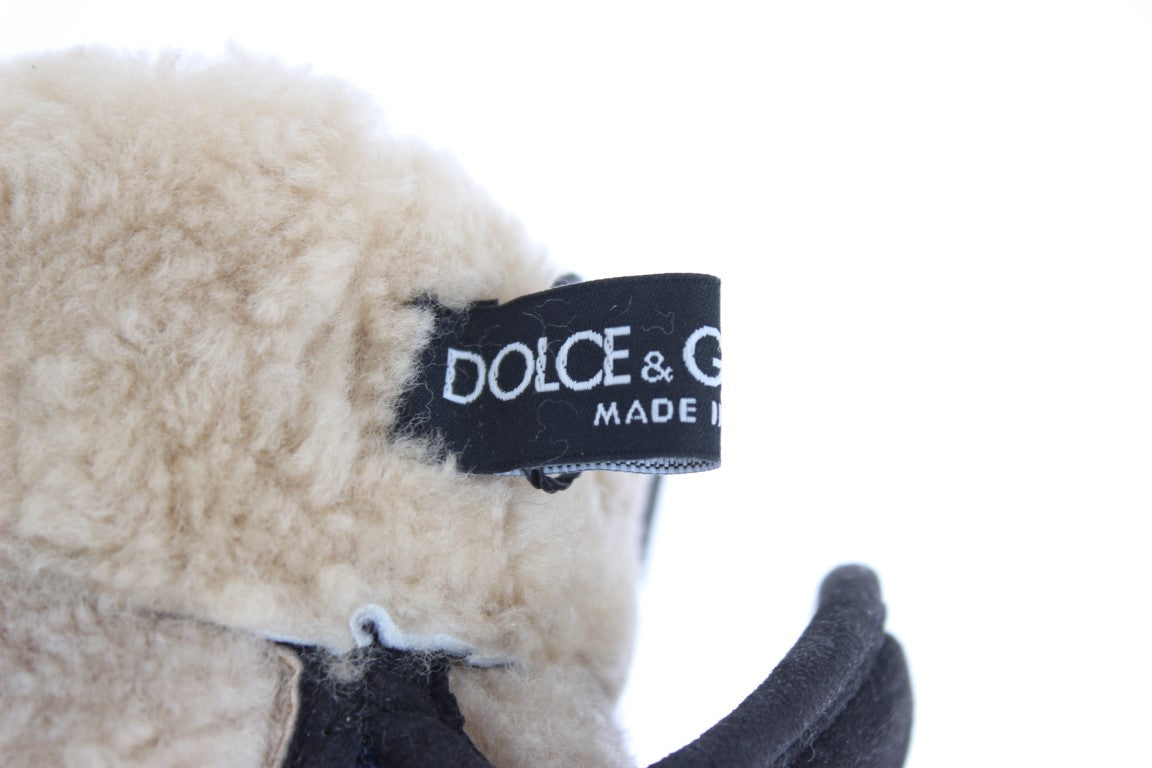 Dolce & Gabbana Chic Gray Wool & Shearling Gloves with Studded Details - KALAJ