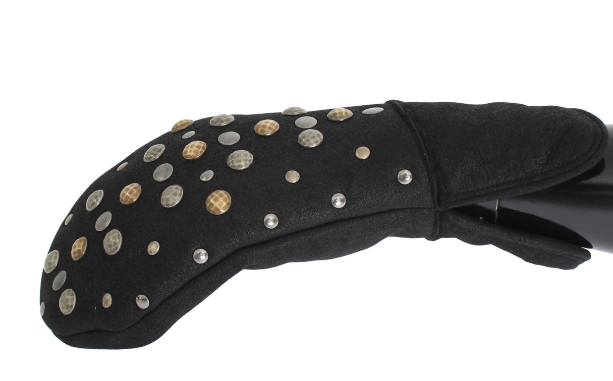 Dolce & Gabbana Elegant Studded Gray Wool Gloves - KALAJ