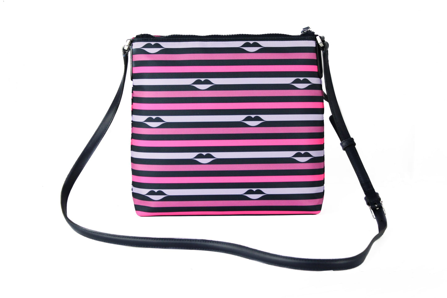 Kate Spade Jae Nylon Leather Flat Pink Striped Multi Crossbody HandBag Purse - KALAJ