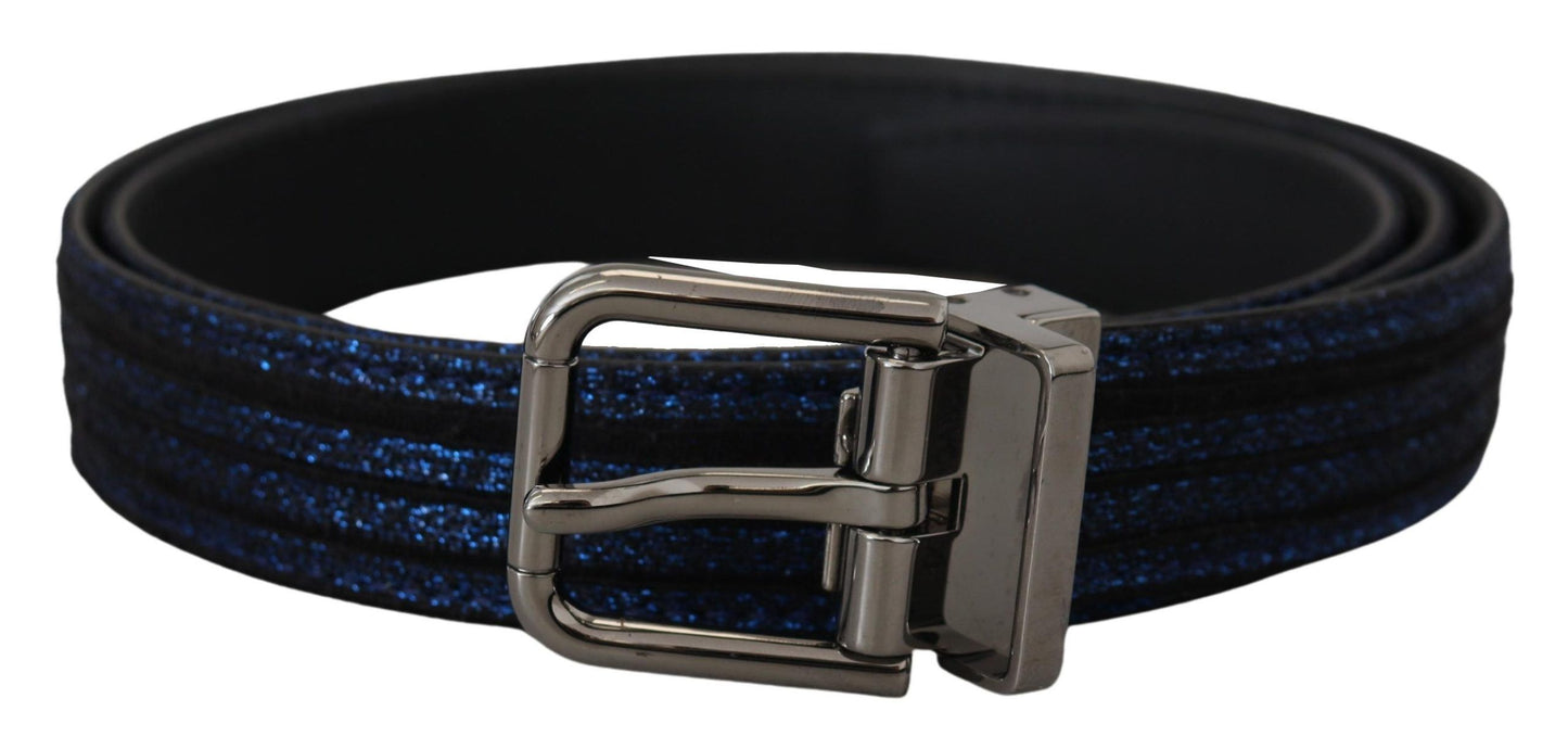 Dolce & Gabbana Elegant Blue Jacquard Leather Belt - KALAJ