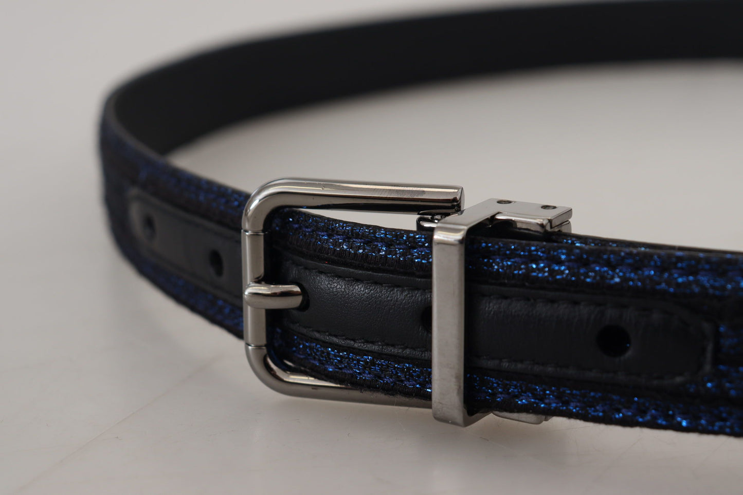 Dolce & Gabbana Elegant Blue Jacquard Leather Belt - KALAJ