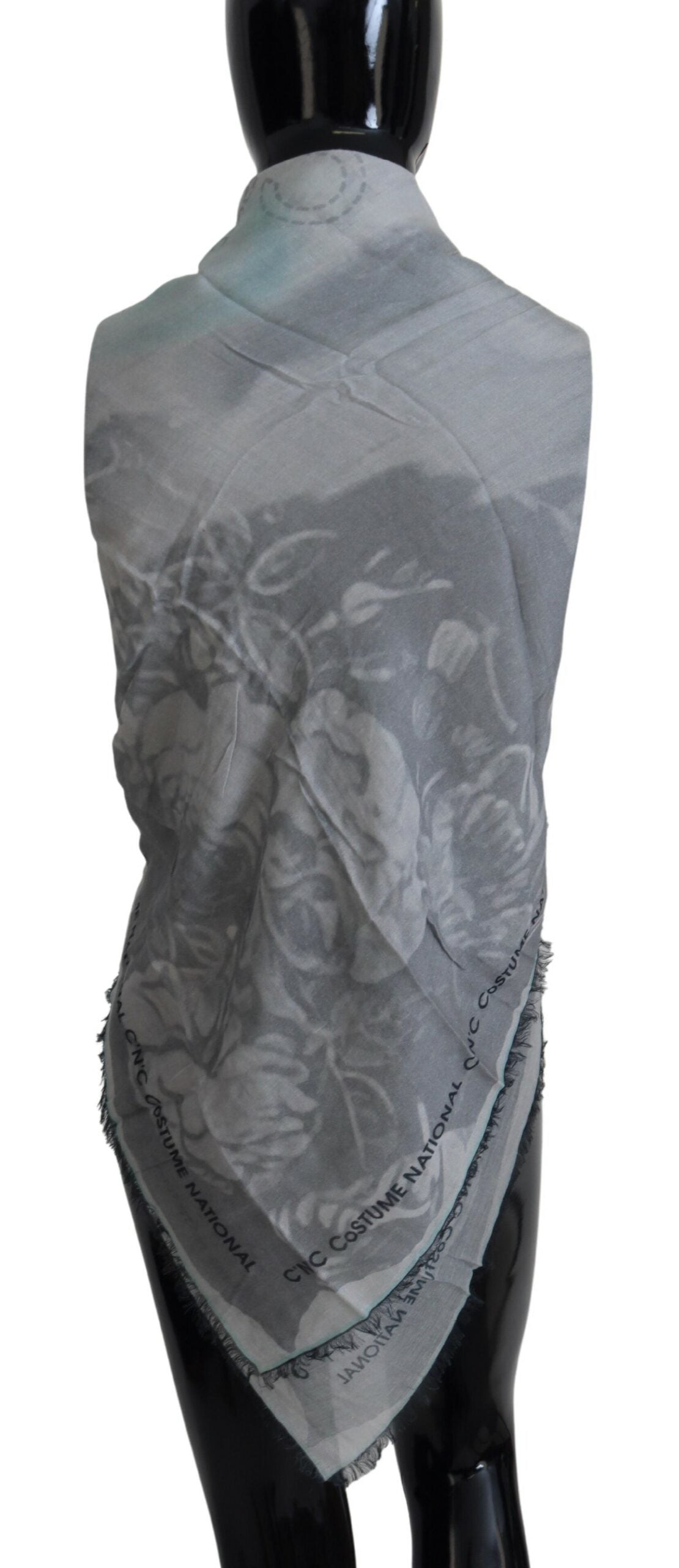 Costume National Chic Designer Grey Scarf with Fringes - KALAJ