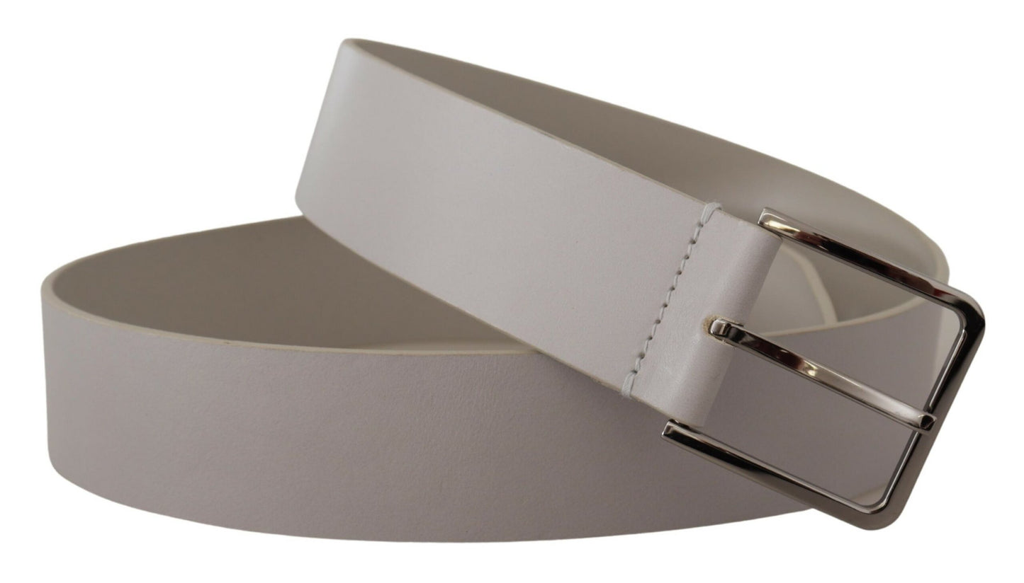 Dolce & Gabbana Elegant White Vitello Leather Belt - KALAJ