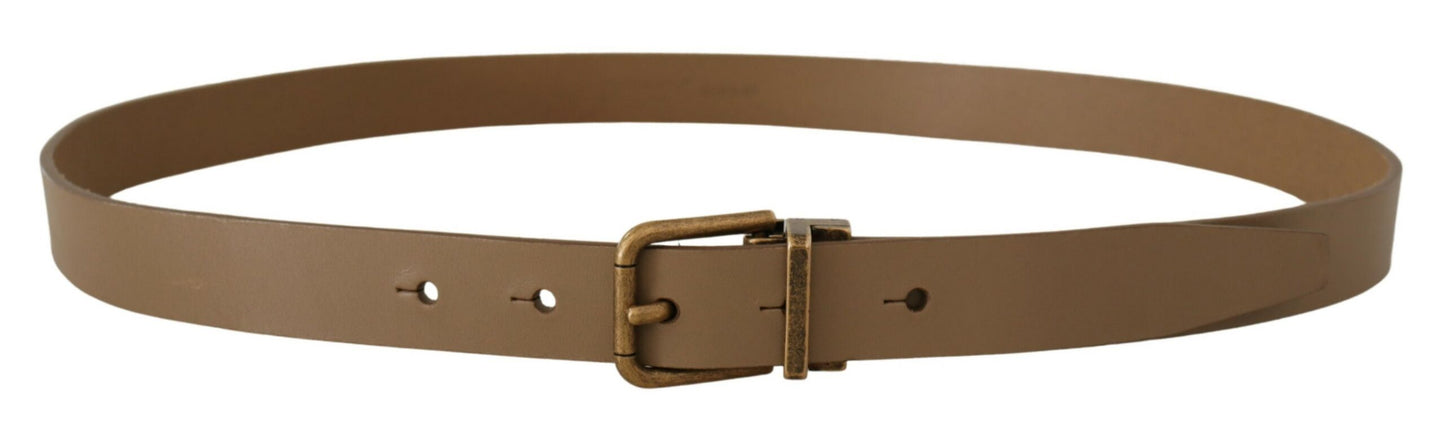 Dolce & Gabbana Elegant Brown Leather Belt with Brass Tone Buckle - KALAJ