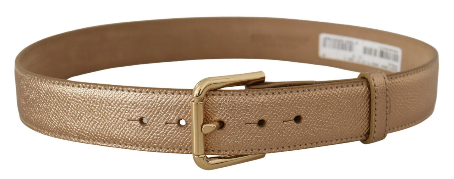 Dolce & Gabbana Chic Rose Gold Leather Belt with Logo Buckle - KALAJ
