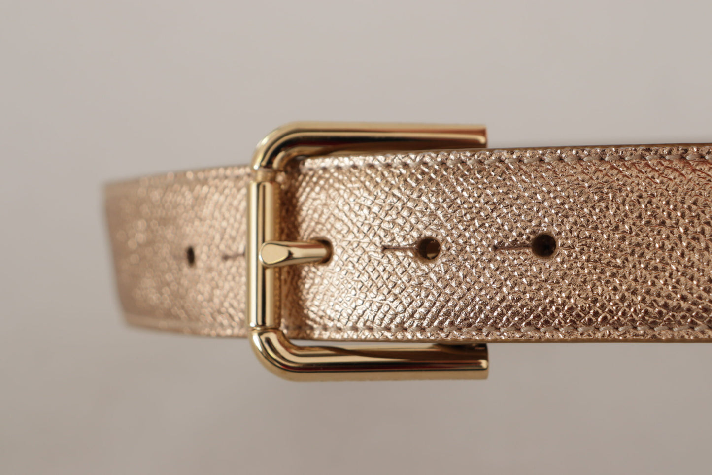 Dolce & Gabbana Chic Rose Gold Leather Belt with Logo Buckle - KALAJ