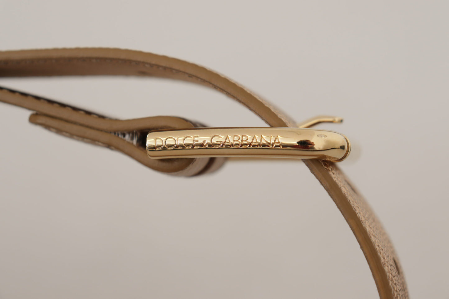 Dolce & Gabbana Chic Rose Gold Leather Belt with Logo Buckle - KALAJ