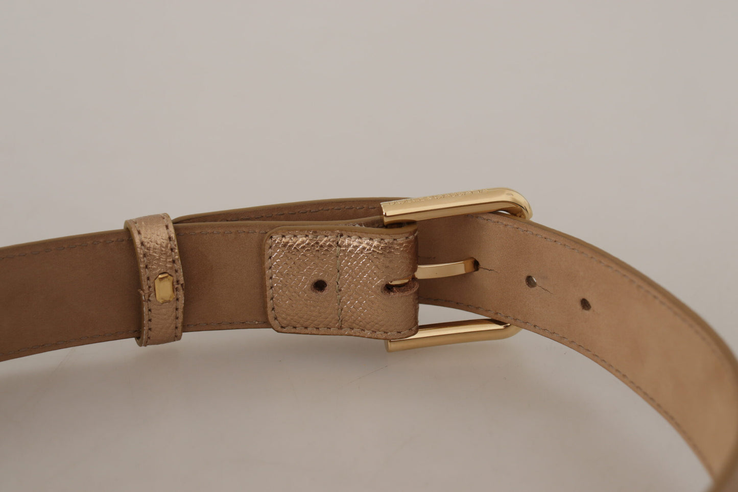 Dolce & Gabbana Chic Rose Gold Leather Belt with Logo Buckle - KALAJ