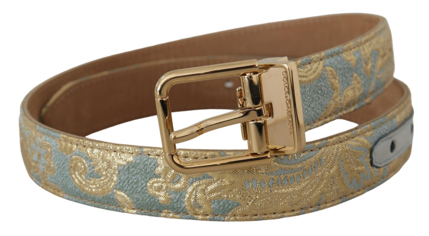 Dolce & Gabbana Elegant Light Blue Leather Belt with Gold Buckle - KALAJ
