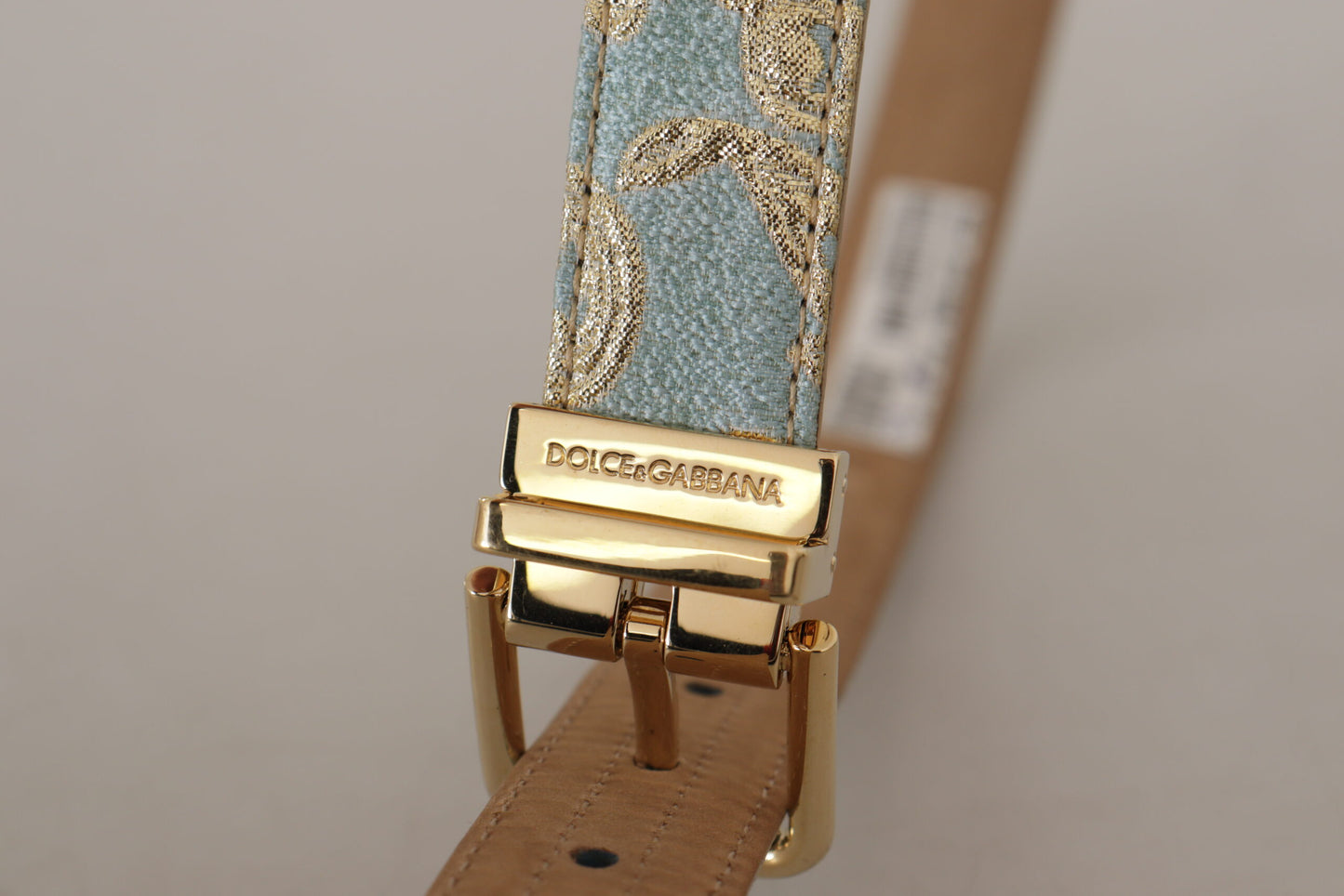 Dolce & Gabbana Elegant Light Blue Leather Belt with Gold Buckle - KALAJ