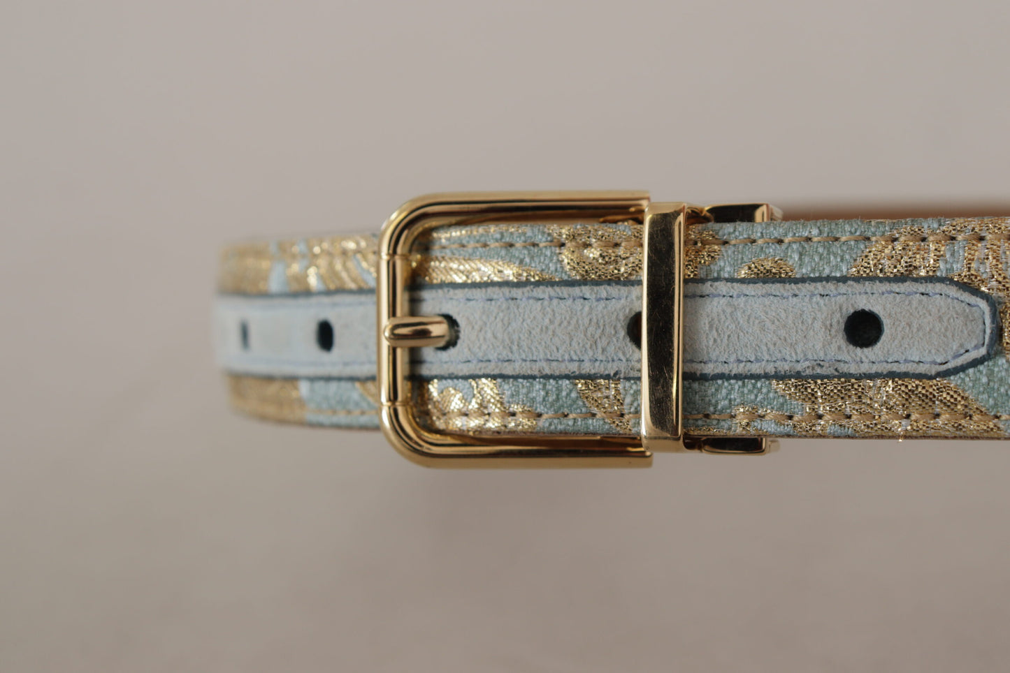 Dolce & Gabbana Elegant Light Blue Leather Belt with Gold Buckle - KALAJ