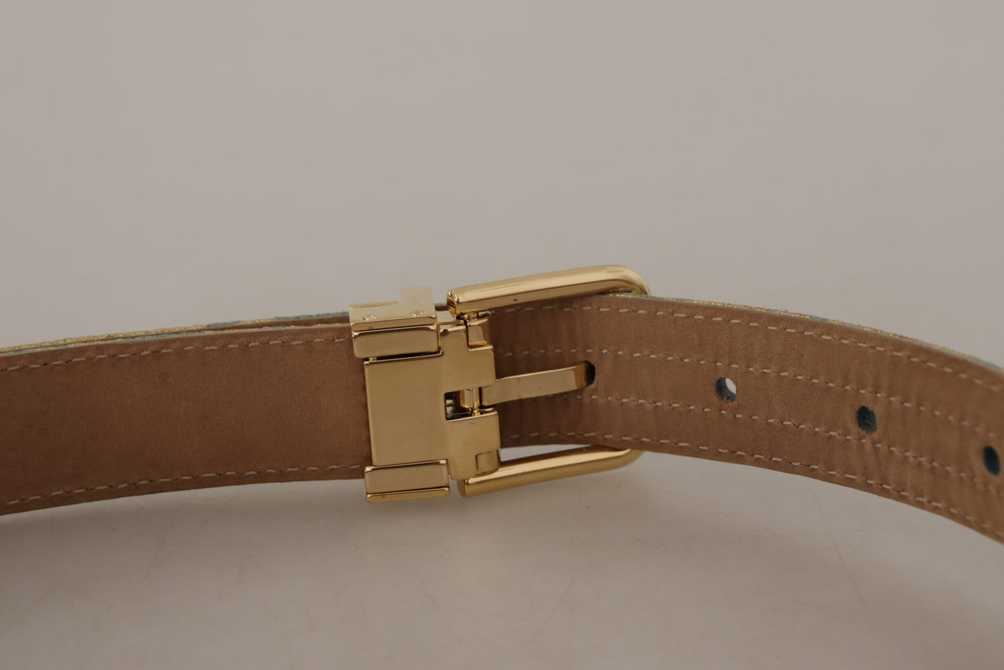 Dolce & Gabbana Elegant Light Blue Leather Belt with Gold Buckle - KALAJ