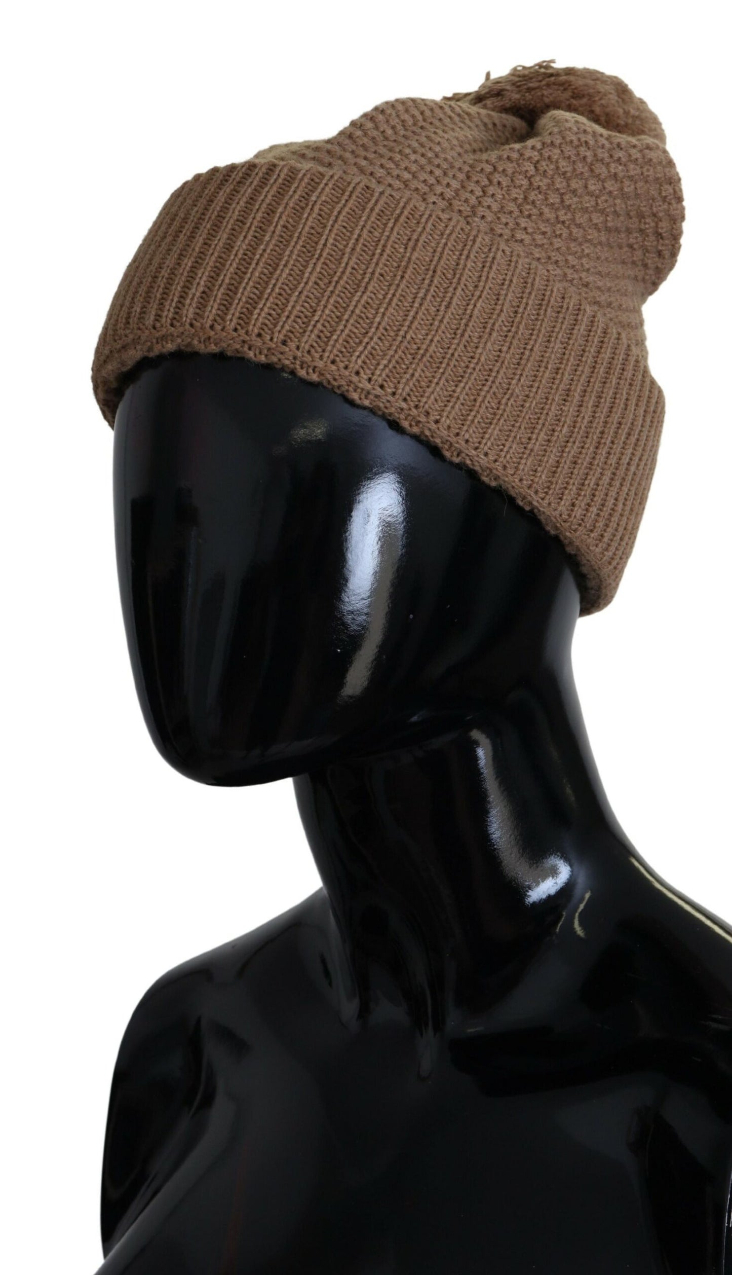 Dolce & Gabbana Elegant Camel Knit Beanie with Fur Accent - KALAJ