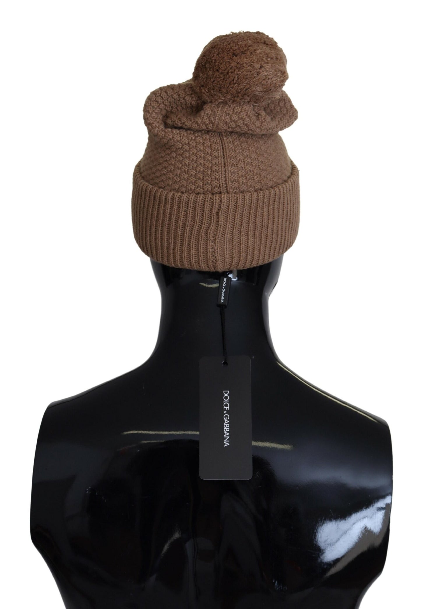 Dolce & Gabbana Elegant Camel Knit Beanie with Fur Accent - KALAJ