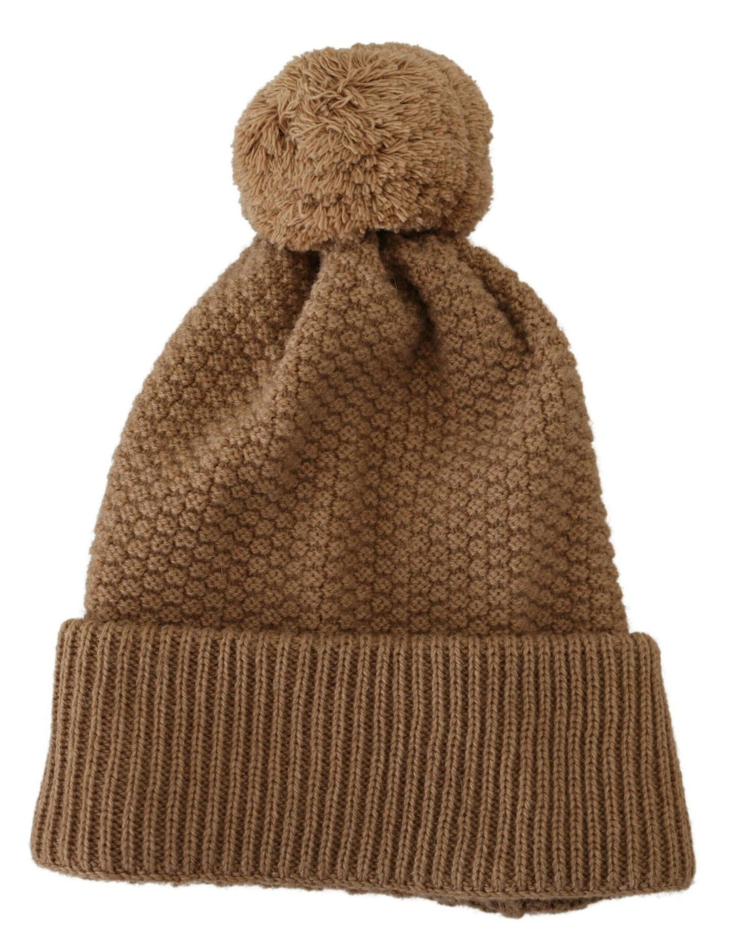 Dolce & Gabbana Elegant Camel Knit Beanie with Fur Accent - KALAJ