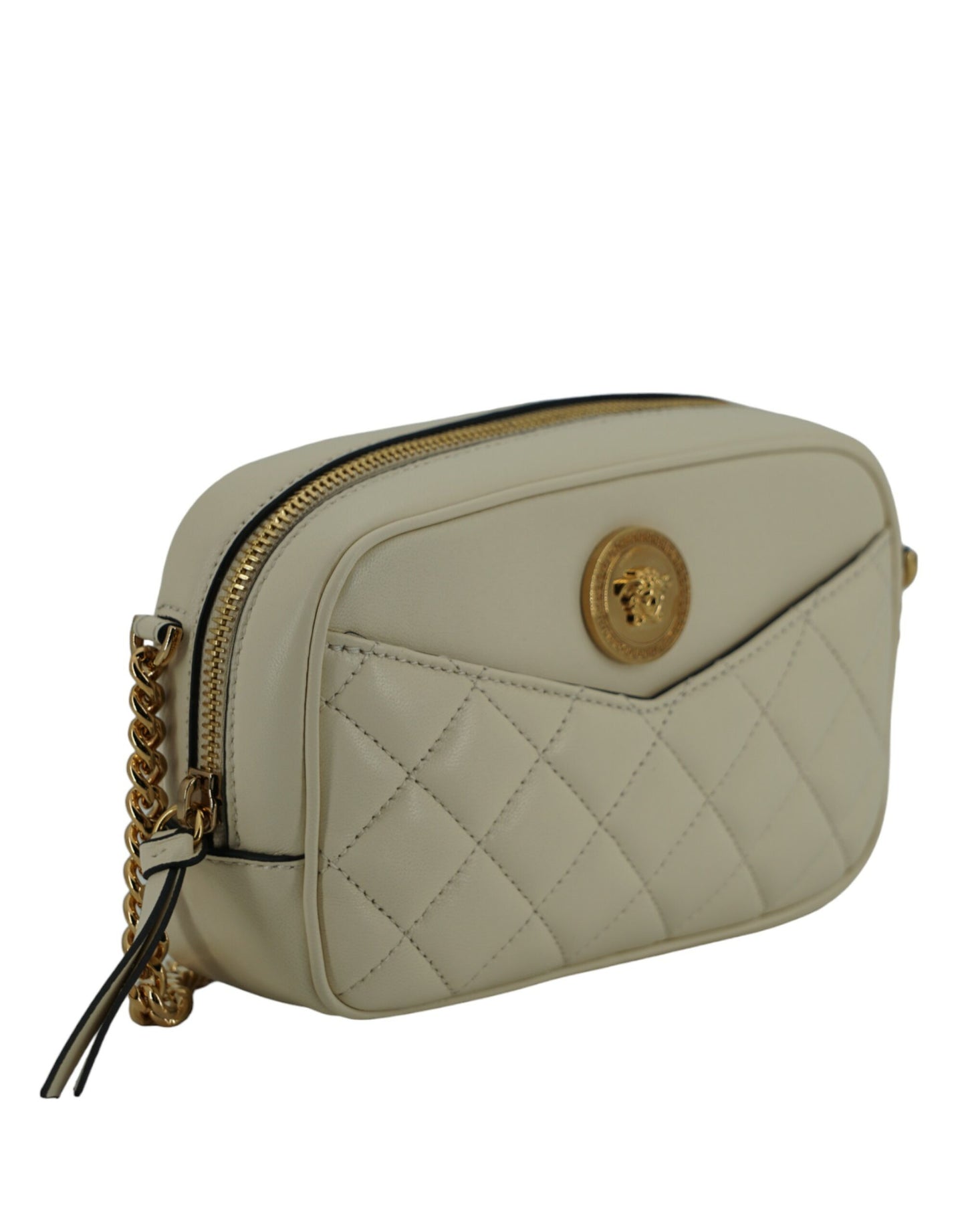 Versace Elegant White Lamb Leather Camera Bag - KALAJ