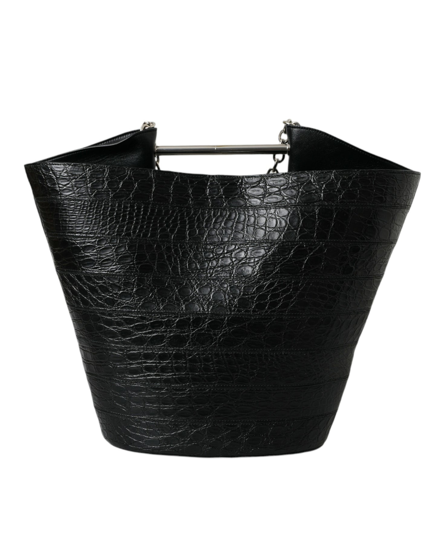 Balenciaga Elegant Black Crocodile Leather Maxi Bucket Bag - KALAJ