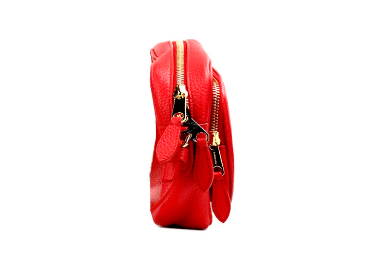 Burberry Small Branded Bright Red Grainy Leather Camera Crossbody Bag - KALAJ