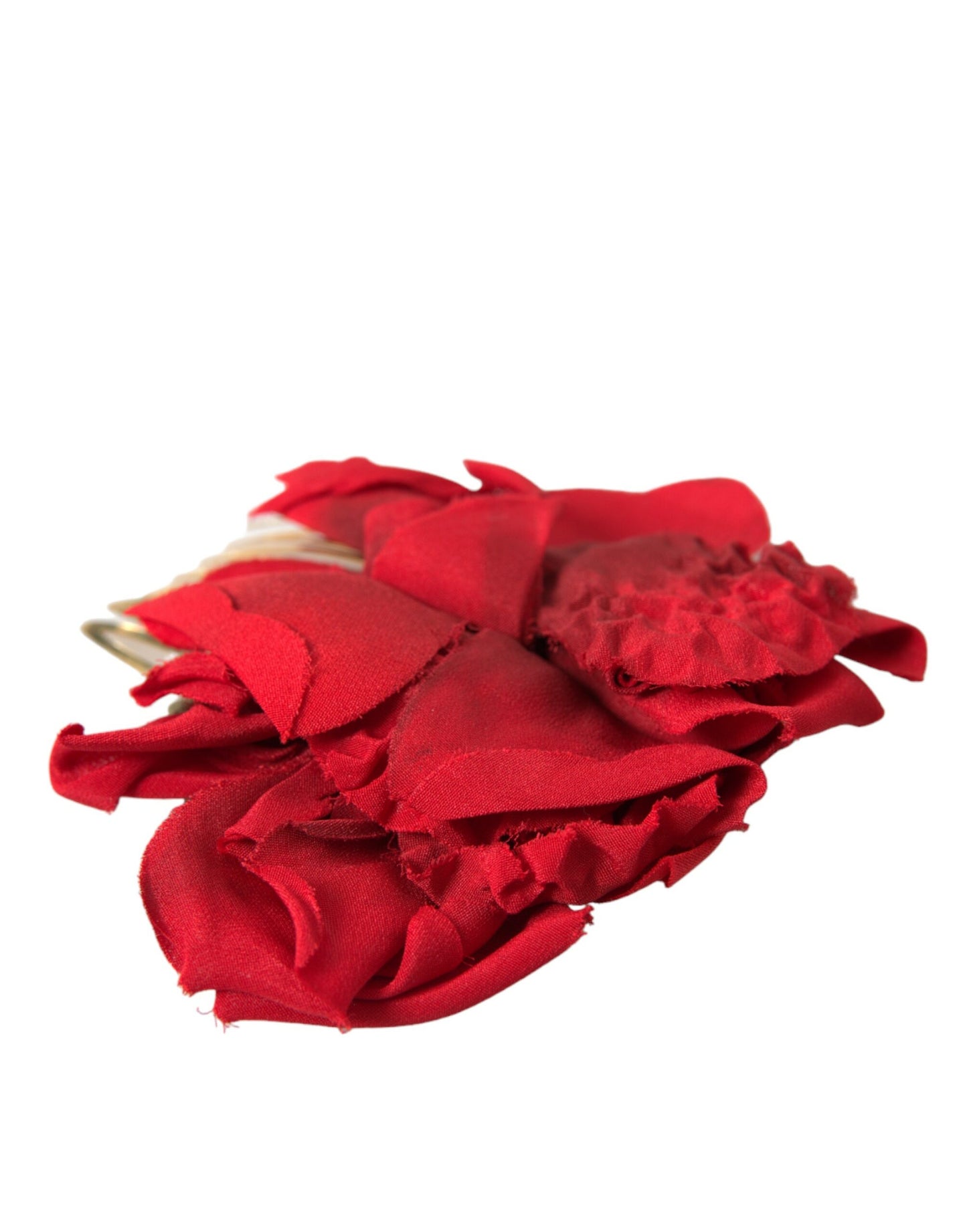 Dolce & Gabbana Red Silk Floral Gold Brass Women Hair Comb - KALAJ