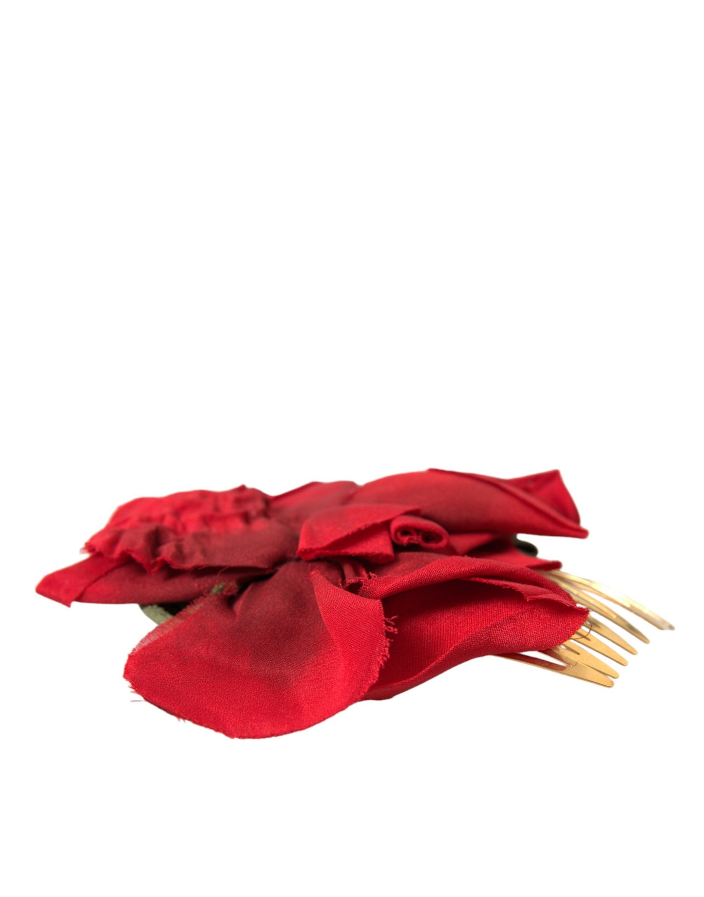 Dolce & Gabbana Red Silk Floral Gold Brass Women Hair Comb - KALAJ