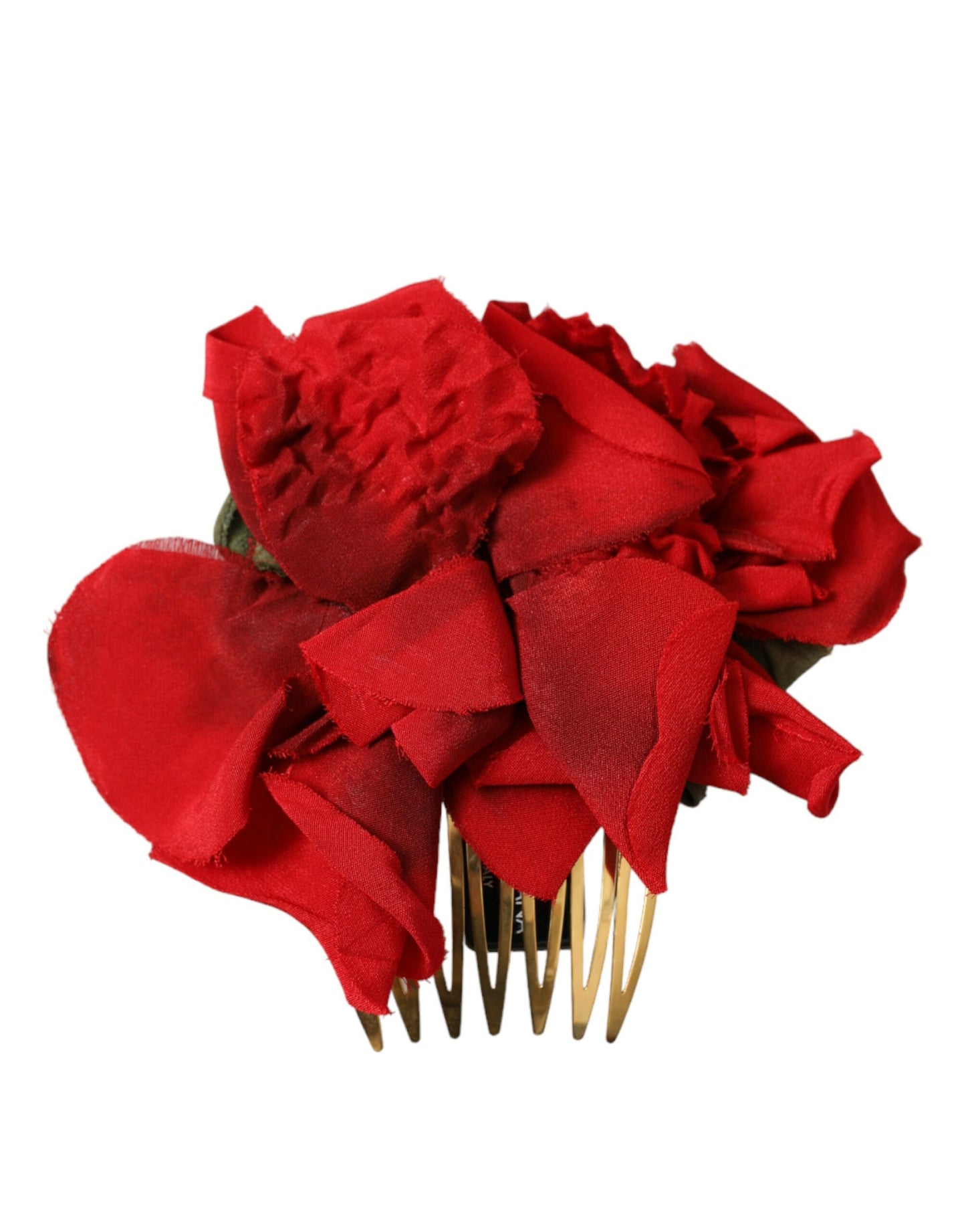 Dolce & Gabbana Red Silk Floral Gold Brass Women Hair Comb - KALAJ