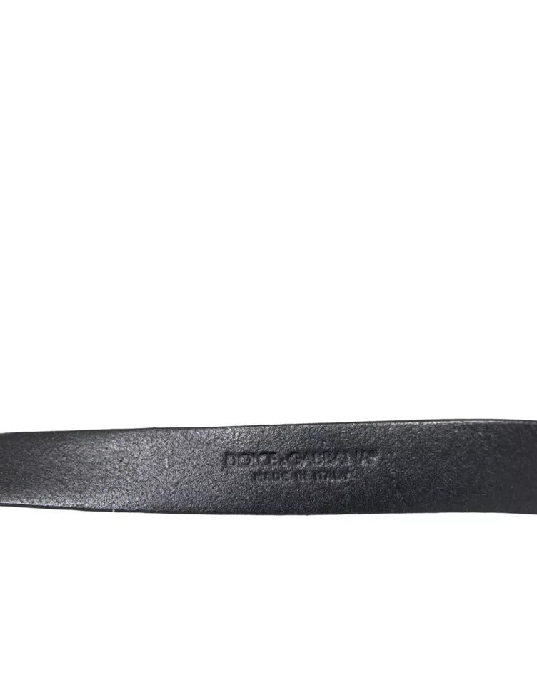 Dolce & Gabbana Black Leather Silver Metal Buckle Men Belt - KALAJ