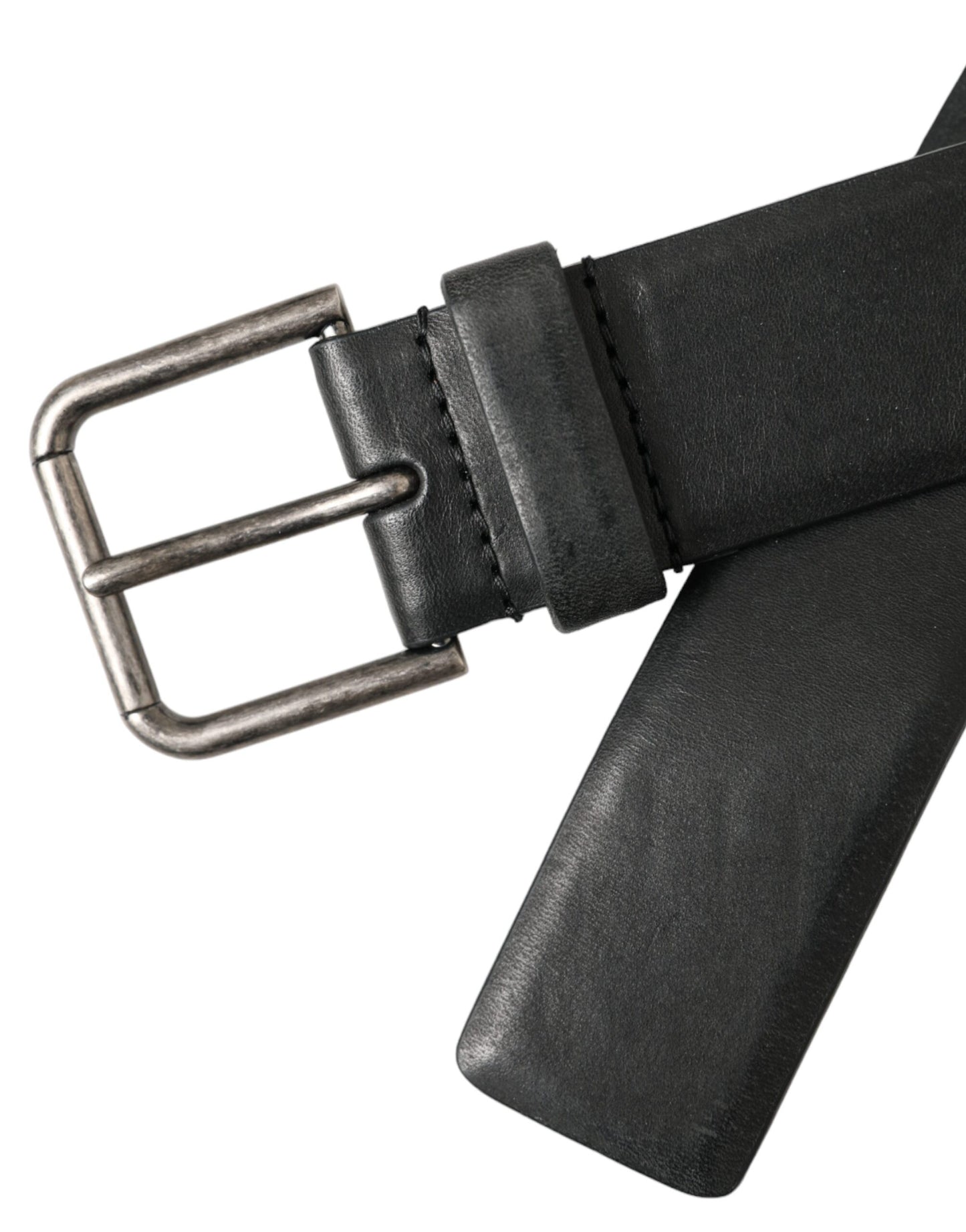 Dolce & Gabbana Black Calf Leather Silver Metal Buckle Belt - KALAJ