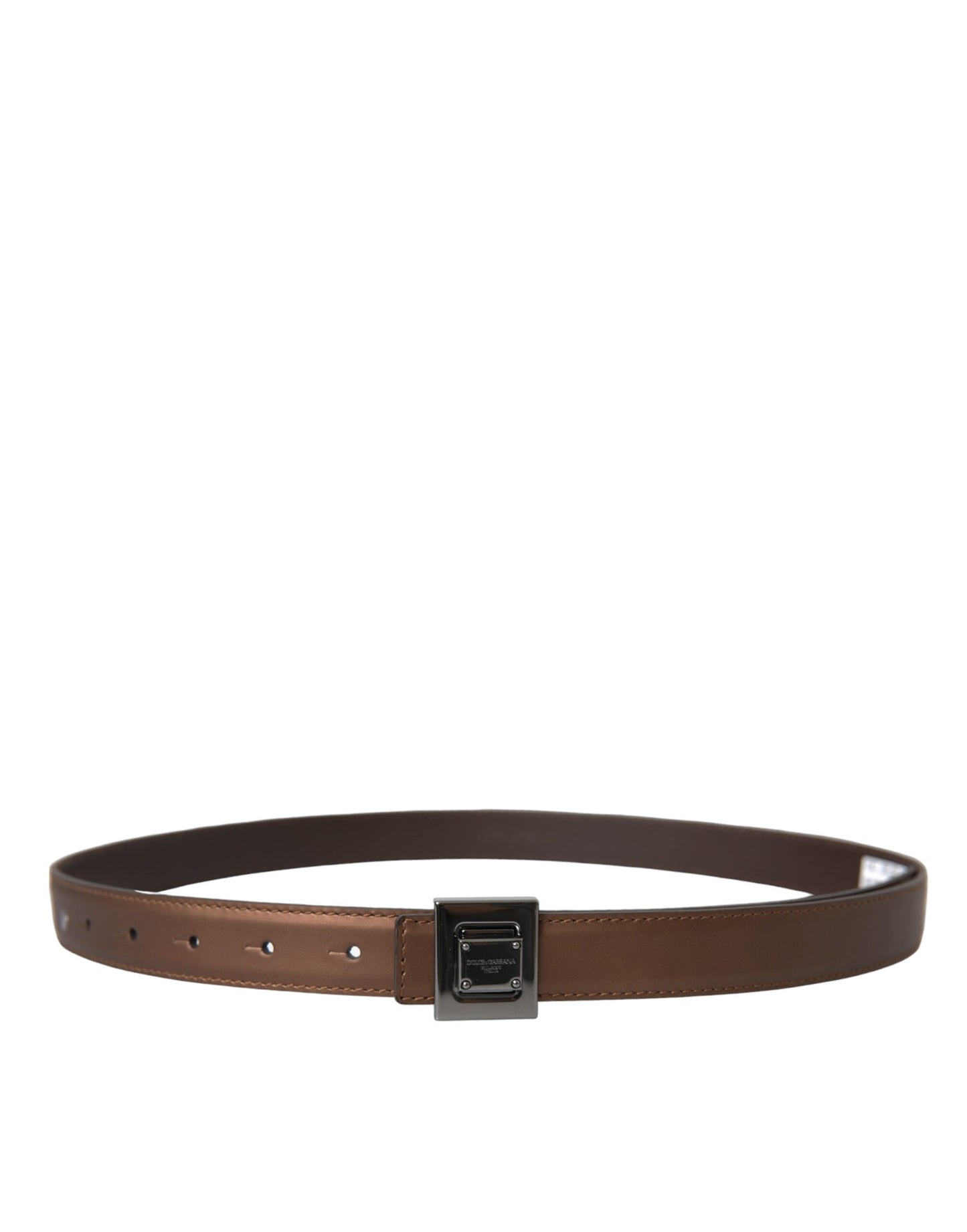 Dolce & Gabbana Bronze Leather Square Metal Buckle Belt - KALAJ