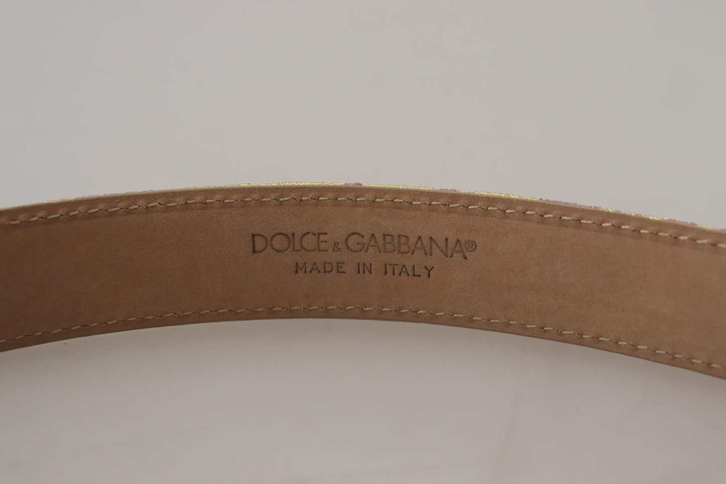 Dolce & Gabbana Pink Jaquard DG Logo Gold Metal Buckle Belt - KALAJ