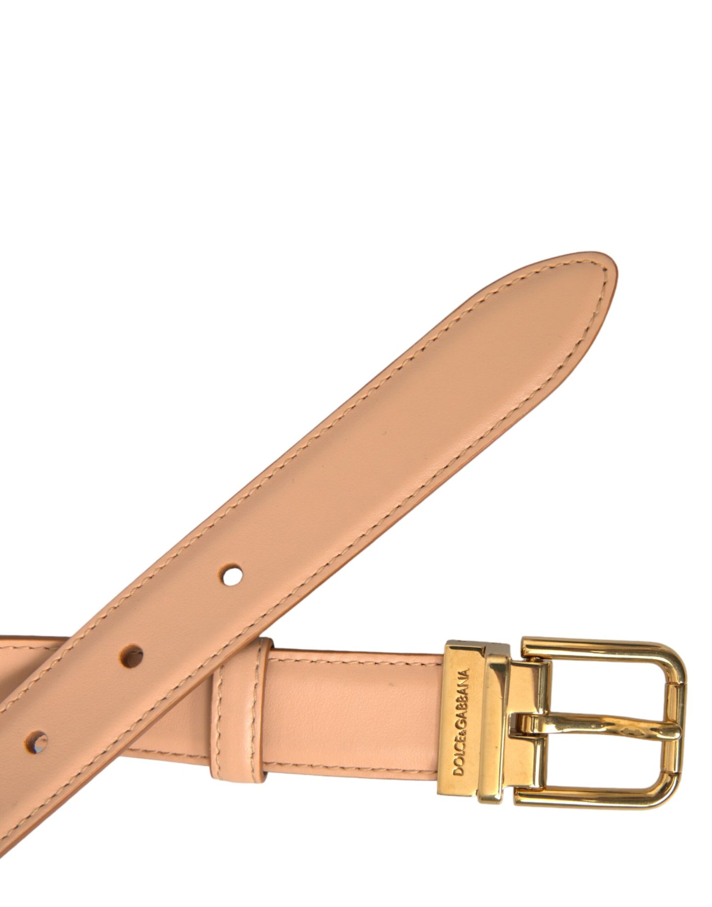 Dolce & Gabbana Beige Calfskin Leather Gold Metal Buckle Belt - KALAJ