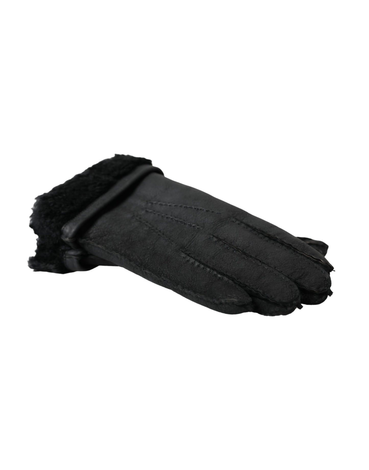 Dolce & Gabbana Black Leather Fur Short Hands Gloves - KALAJ