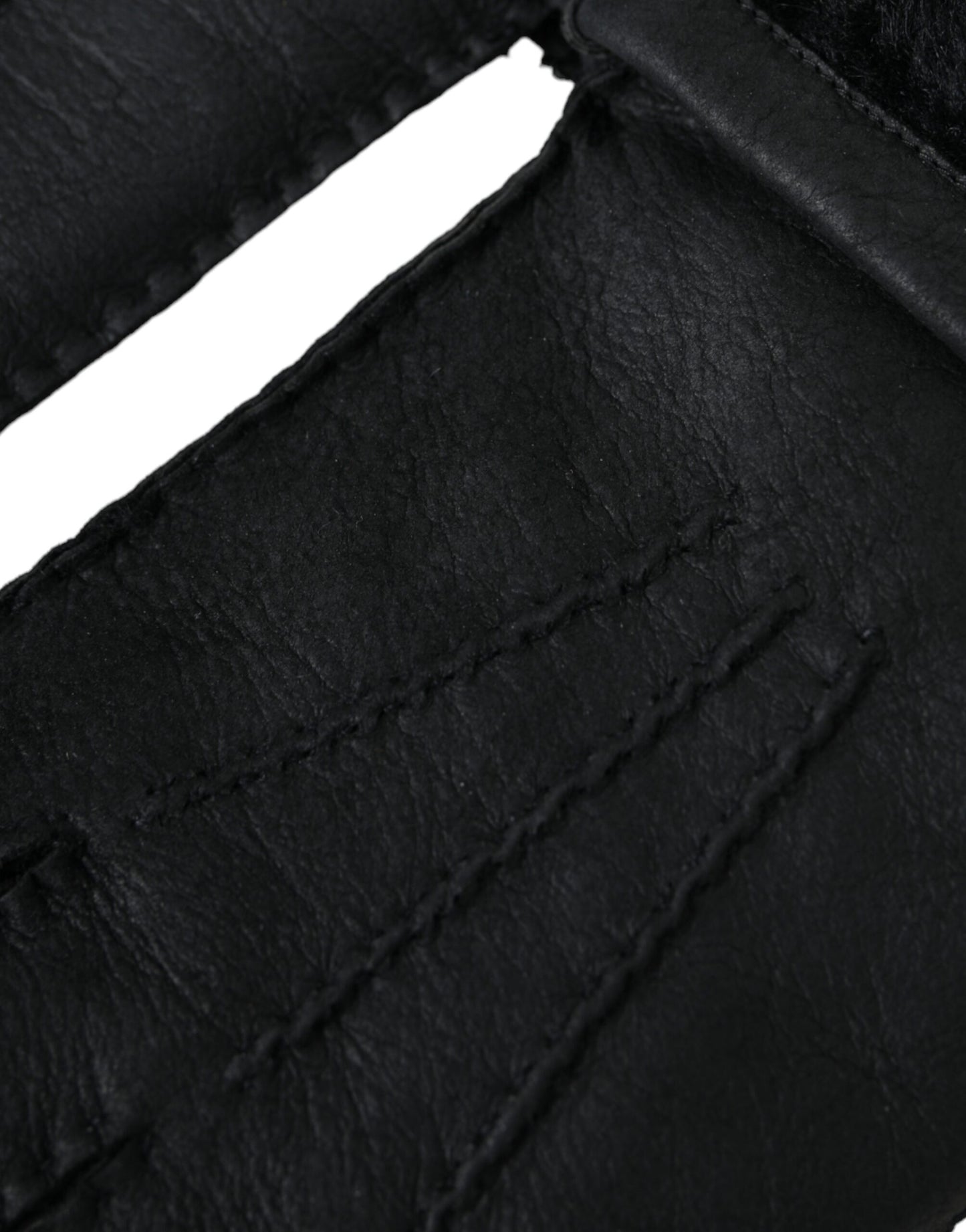 Dolce & Gabbana Black Leather Fur Short Hands Gloves - KALAJ