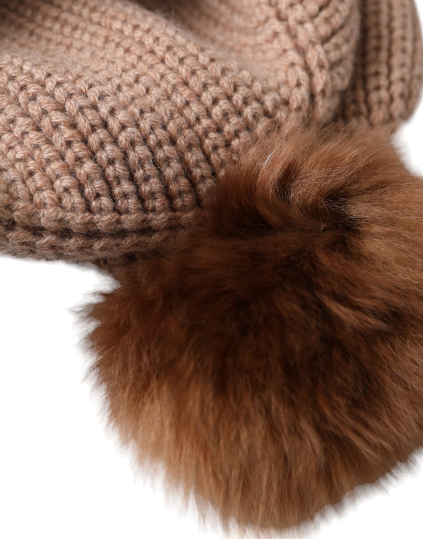 Dolce & Gabbana Brown Solid Knitted Fur Ball Winter Beanie Hat - KALAJ