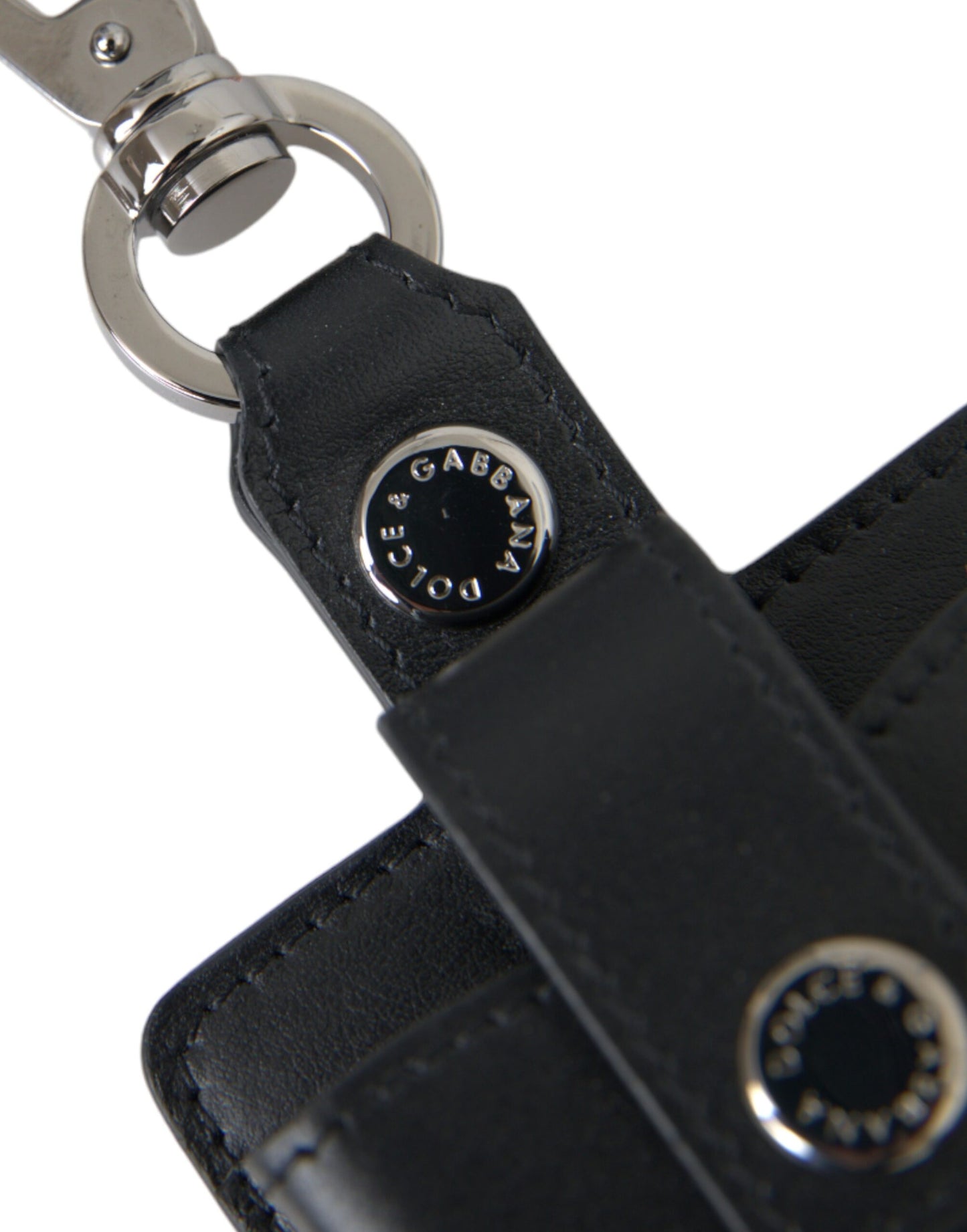 Dolce & Gabbana Black Plain Leather Silver Metal Airpods Case - KALAJ