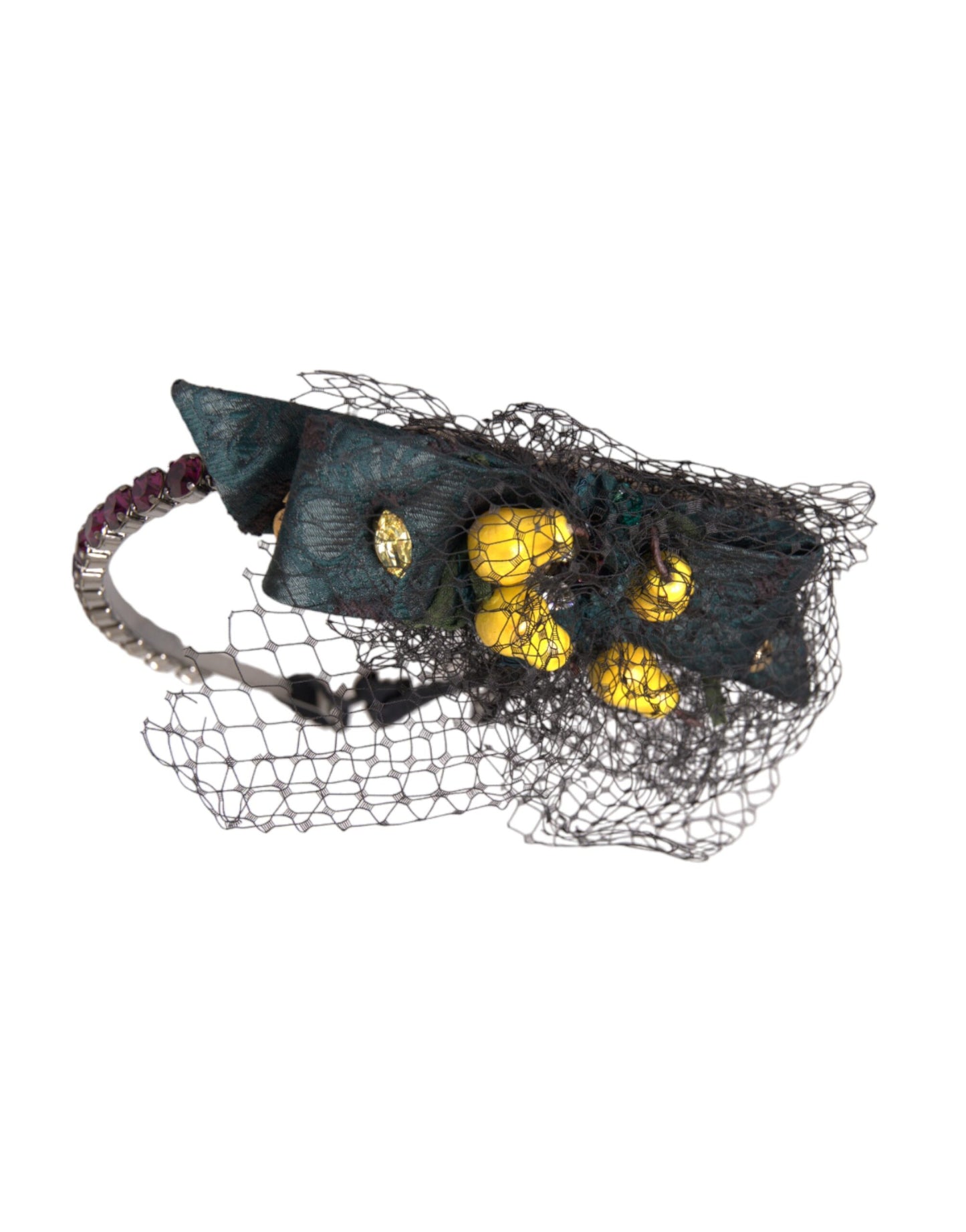 Dolce & Gabbana Black Lemons Sicily Purple Crystal Net Headband Diadem - KALAJ