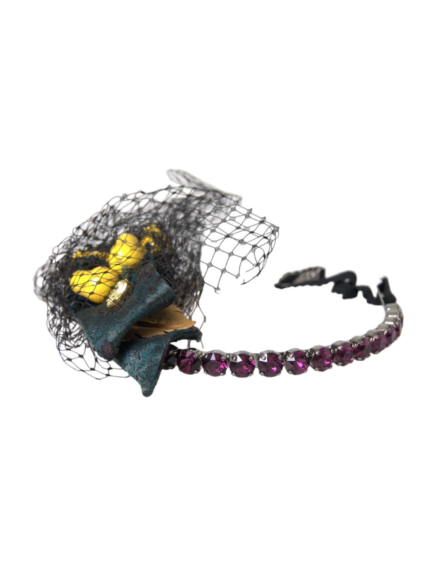 Dolce & Gabbana Black Lemons Sicily Purple Crystal Net Headband Diadem - KALAJ