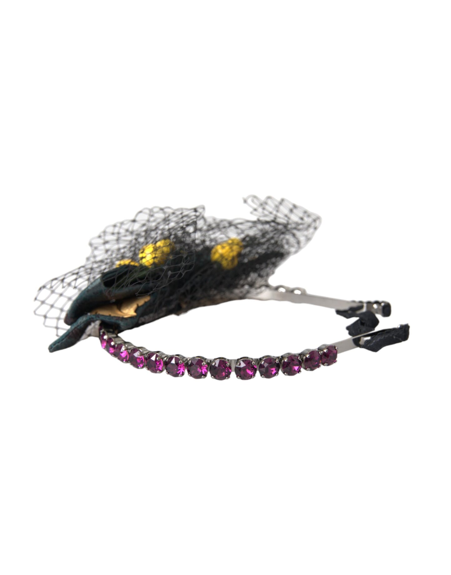 Dolce & Gabbana Black Lemons Sicily Purple Crystal Net Headband Diadem - KALAJ