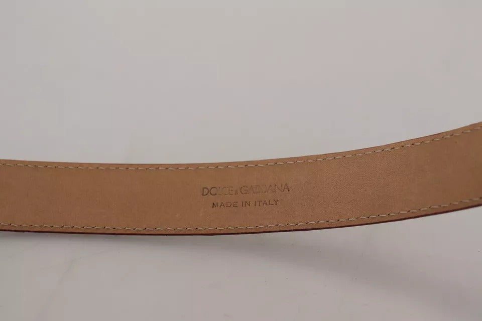 Dolce & Gabbana Brown Leather Gold Engraved Metal Buckle Belt - KALAJ